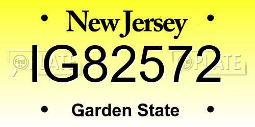 IG82572 New Jersey License Plate