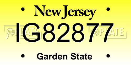IG82877 New Jersey License Plate