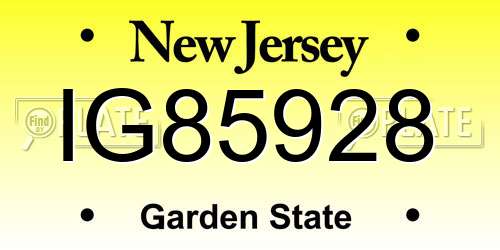 IG85928 New Jersey License Plate