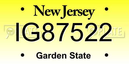 IG87522 New Jersey License Plate