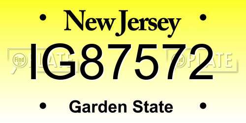 IG87572 New Jersey License Plate