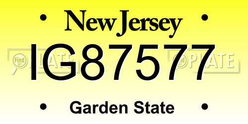 IG87577 New Jersey License Plate