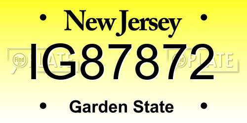 IG87872 New Jersey License Plate