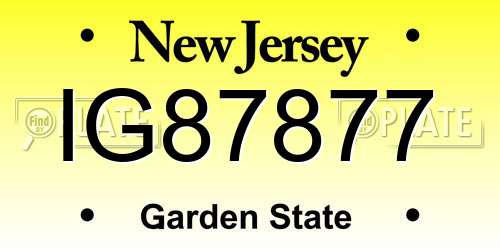 IG87877 New Jersey License Plate