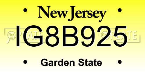 IG8B925 New Jersey License Plate