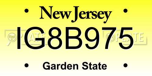 IG8B975 New Jersey License Plate