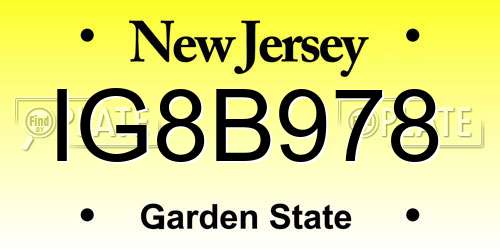 IG8B978 New Jersey License Plate