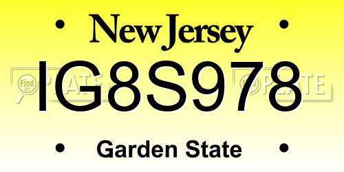 IG8S978 New Jersey License Plate