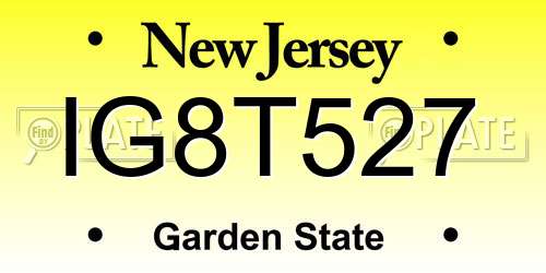 IG8T527 New Jersey License Plate