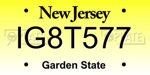 IG8T577 New Jersey License Plate