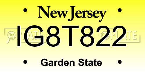 IG8T822 New Jersey License Plate