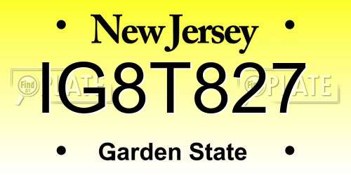 IG8T827 New Jersey License Plate