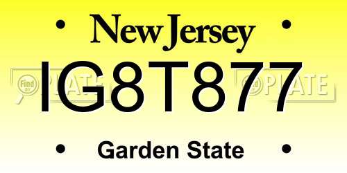 IG8T877 New Jersey License Plate