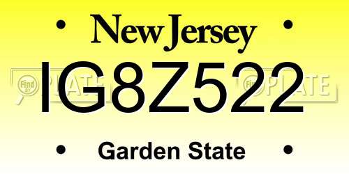 IG8Z522 New Jersey License Plate