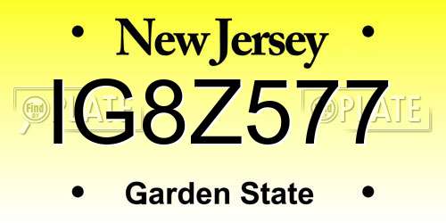 IG8Z577 New Jersey License Plate