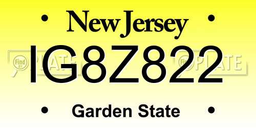 IG8Z822 New Jersey License Plate