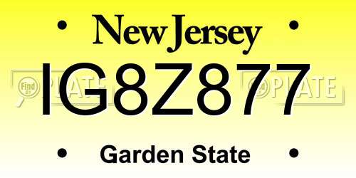 IG8Z877 New Jersey License Plate