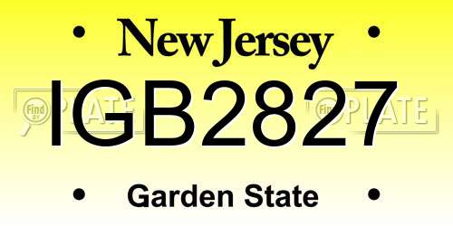 IGB2827 New Jersey License Plate