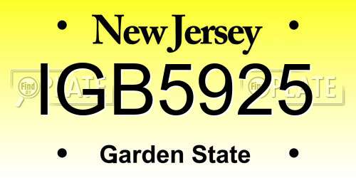 IGB5925 New Jersey License Plate
