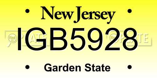 IGB5928 New Jersey License Plate