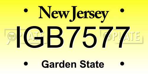 IGB7577 New Jersey License Plate