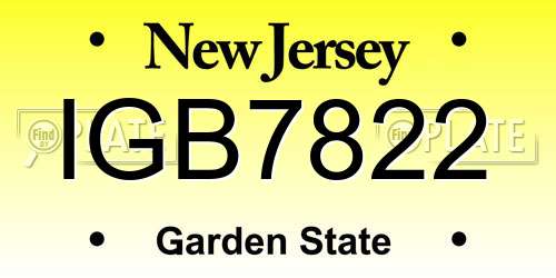 IGB7822 New Jersey License Plate