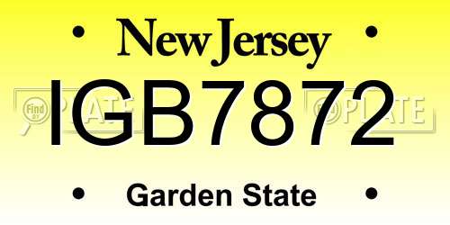 IGB7872 New Jersey License Plate