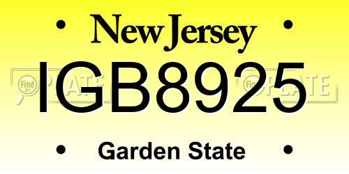 IGB8925 New Jersey License Plate