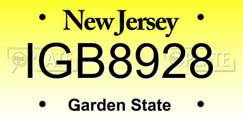 IGB8928 New Jersey License Plate