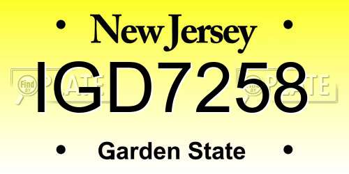 IGD7258 New Jersey License Plate