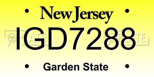 IGD7288 New Jersey License Plate