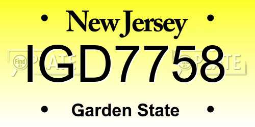 IGD7758 New Jersey License Plate