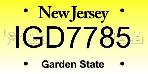 IGD7785 New Jersey License Plate