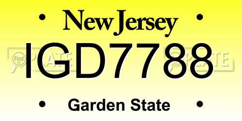 IGD7788 New Jersey License Plate