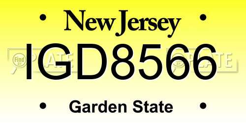 IGD8566 New Jersey License Plate