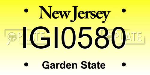 IGI0580 New Jersey License Plate