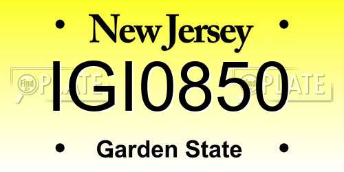IGI0850 New Jersey License Plate