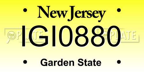 IGI0880 New Jersey License Plate