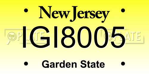 IGI8005 New Jersey License Plate