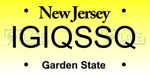 IGIQSSQ New Jersey License Plate