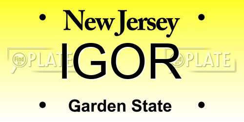 IGOR New Jersey License Plate