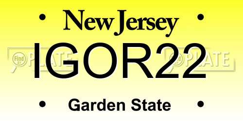 IGOR22 New Jersey License Plate