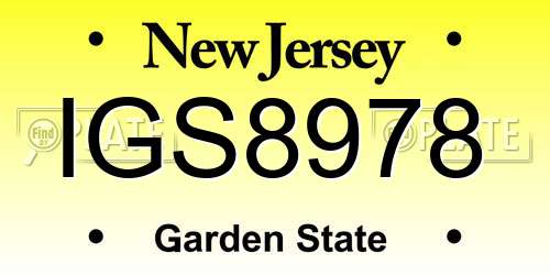 IGS8978 New Jersey License Plate
