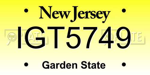 IGT5749 New Jersey License Plate