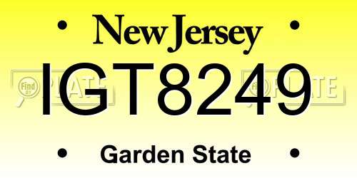 IGT8249 New Jersey License Plate