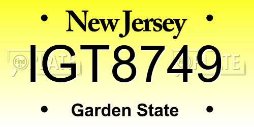 IGT8749 New Jersey License Plate