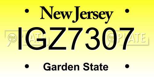 IGZ7307 New Jersey License Plate
