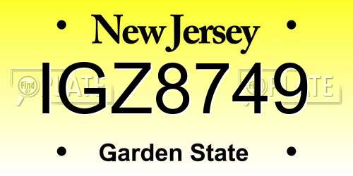 IGZ8749 New Jersey License Plate