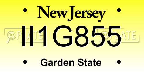 II1G855 New Jersey License Plate