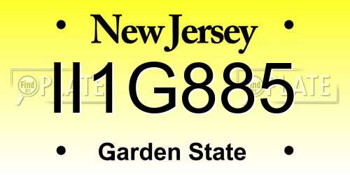 II1G885 New Jersey License Plate
